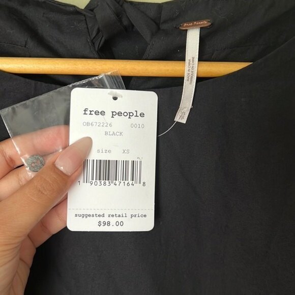 NWT Free People So Obviously Yours Wide Flare Sleeve Top Tie Back Black - Picture 6 of 12